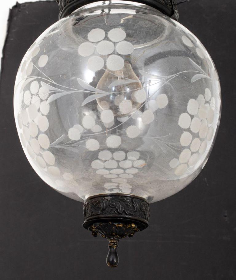 Etched Glass Hanging Pendent Light For Sale 3