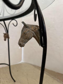 Etched Glass & Iron Round Table with Equestrian Motif