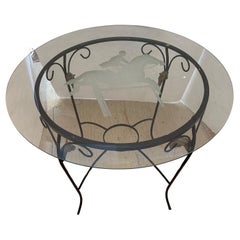 Etched Glass & Iron Round Table with Equestrian Motif