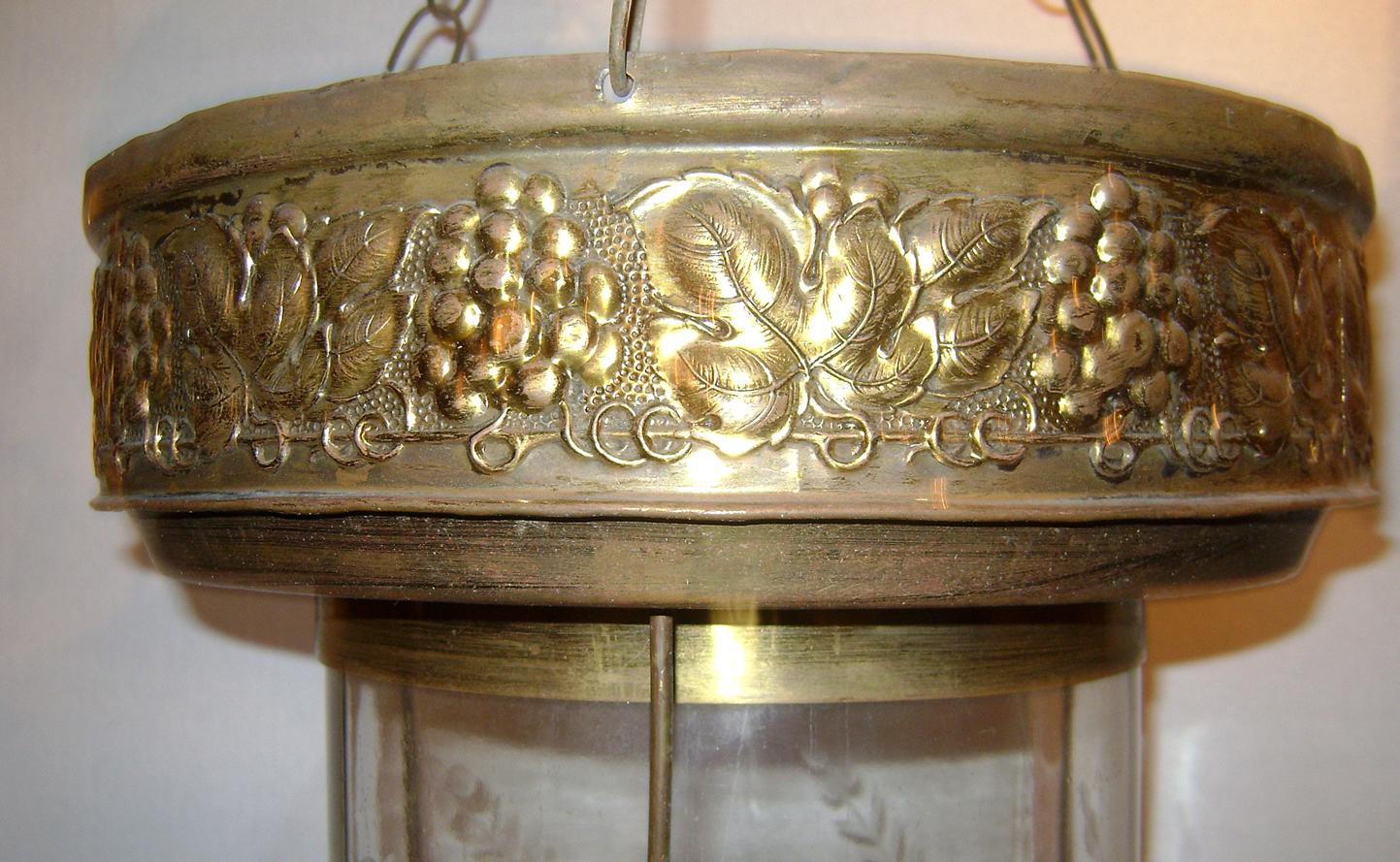 Italian Etched Glass Lantern with Brass Fittings