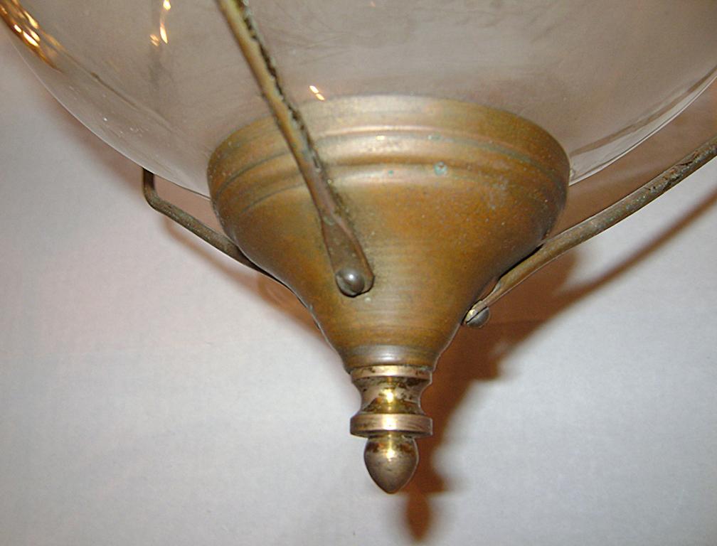 Etched Glass Lantern with Brass Fittings In Good Condition In New York, NY