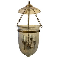 Geätztes Glas Blätter Blumen Glocke Jar Laterne Messing Lights Fixture
