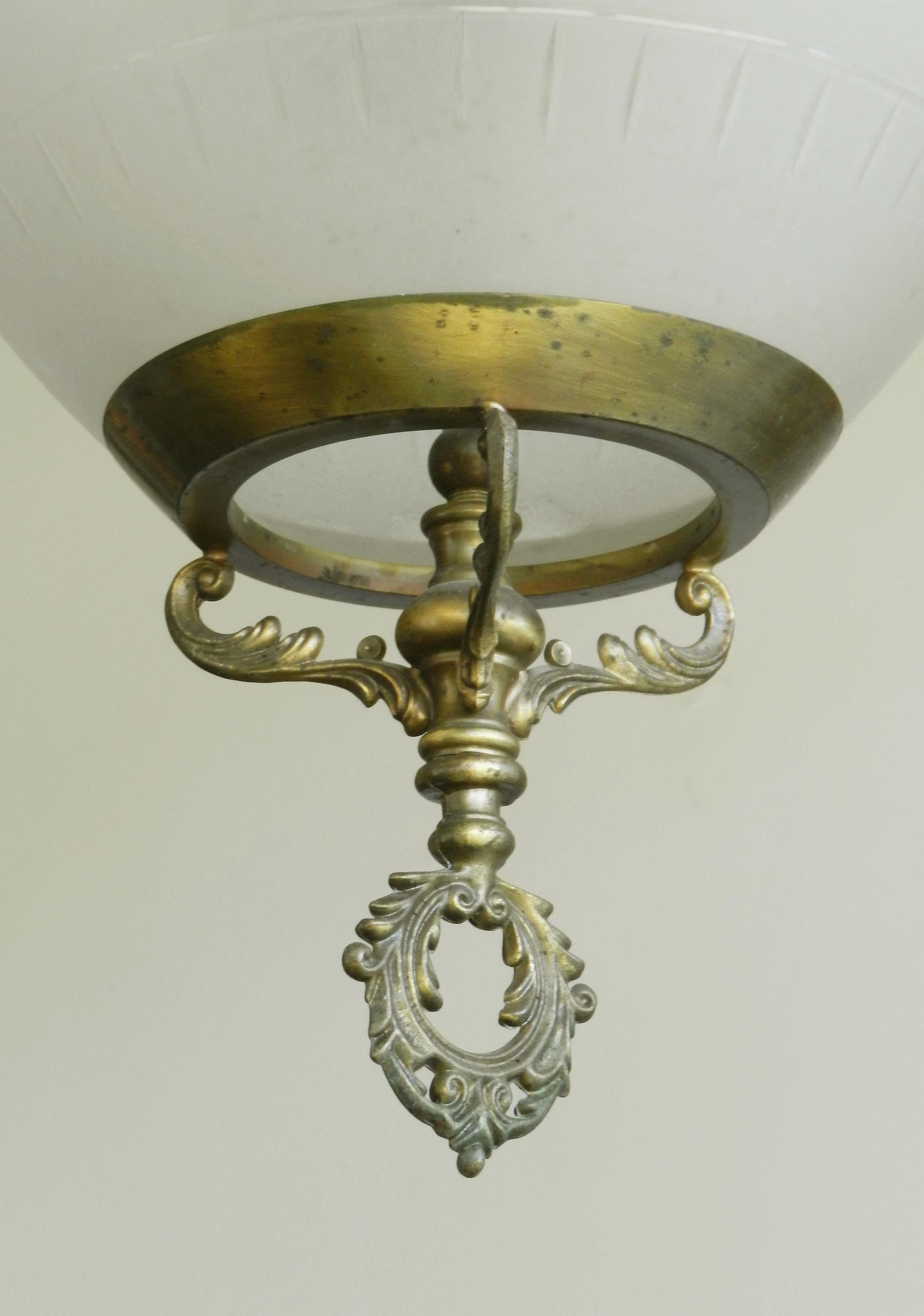 20th Century Etched Glass Light Chandlier Large Hollywood Regency Mid Century For Sale