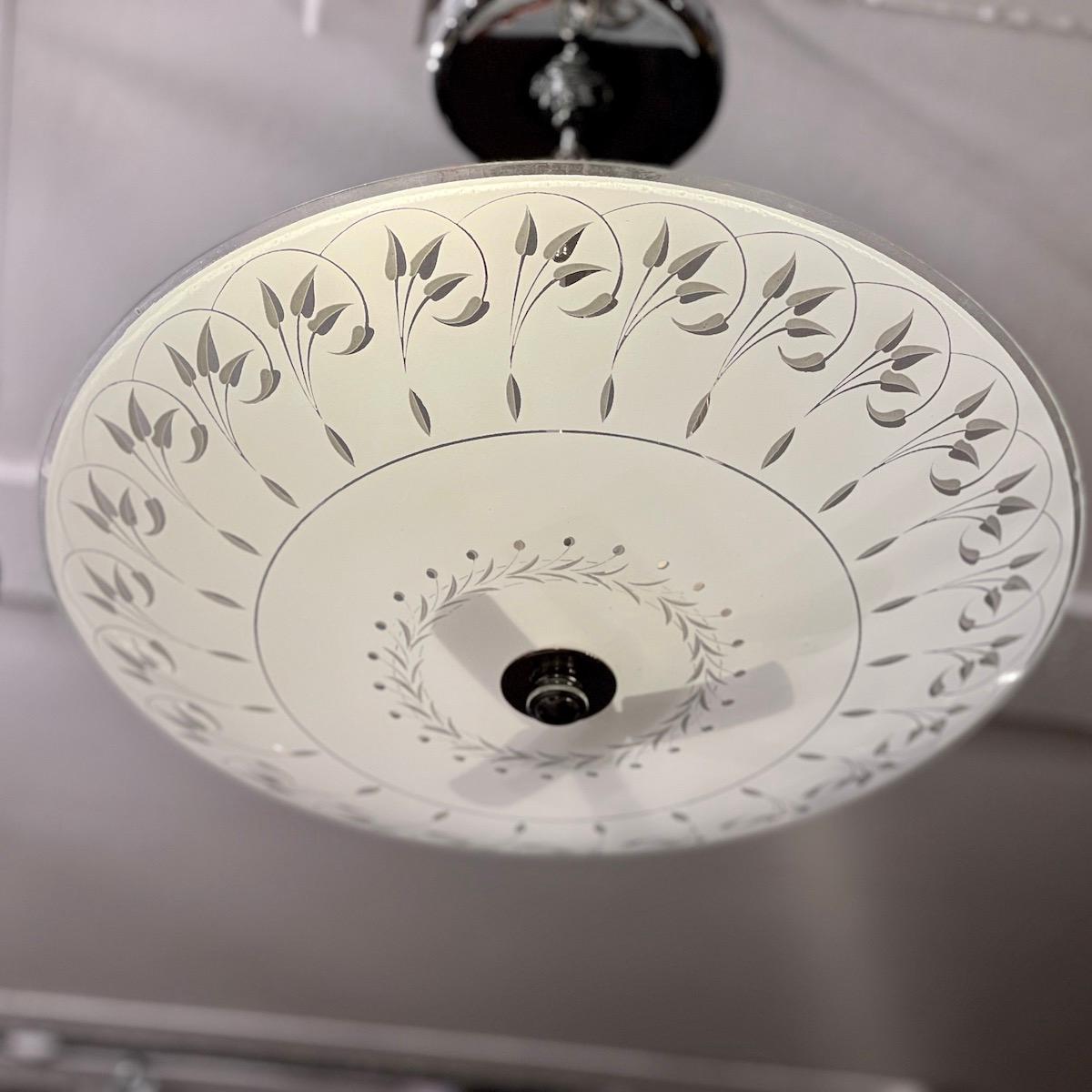 Mid-20th Century Etched Glass Light Fixture For Sale