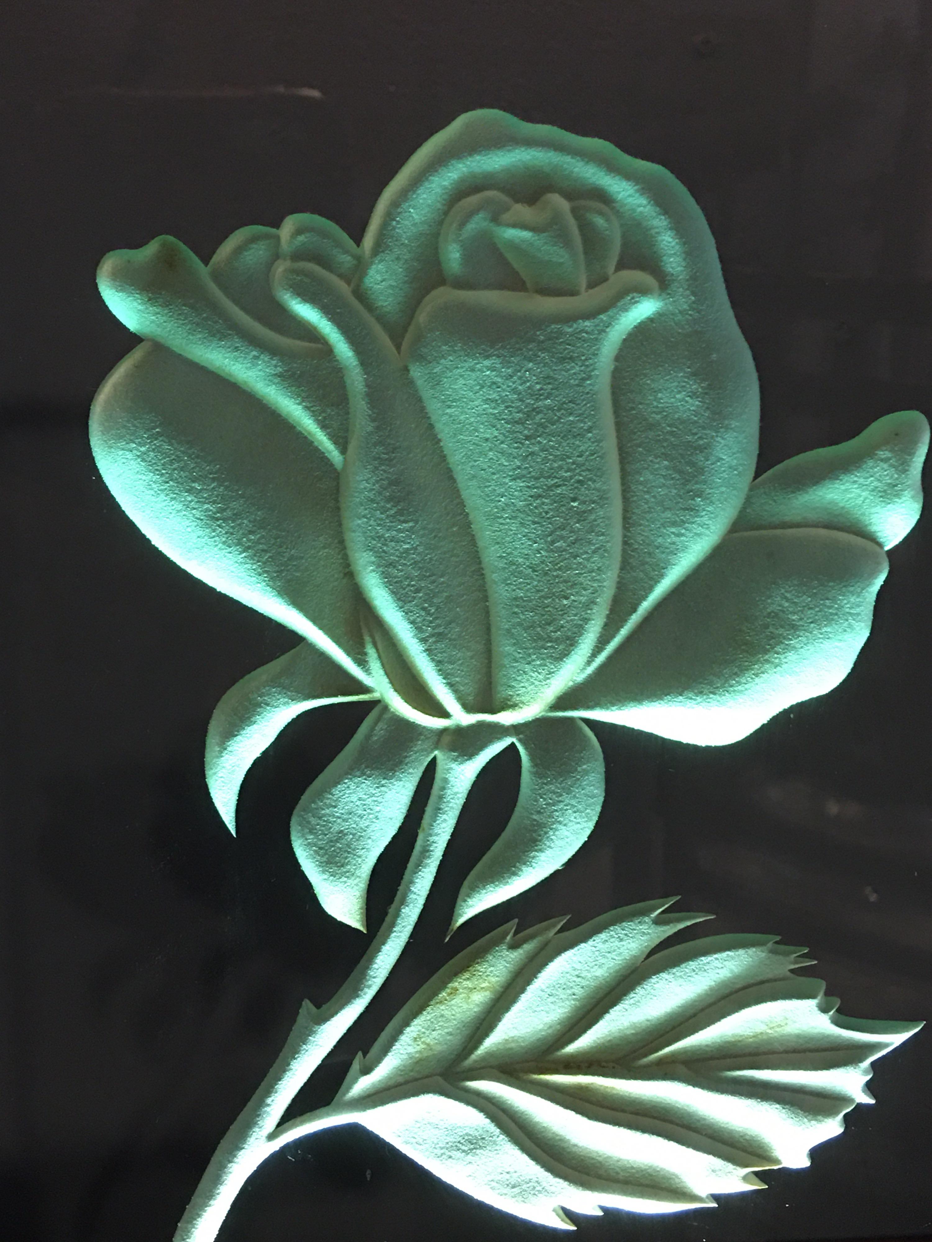 Mid-Century Modern Etched Glass Light Up Rose