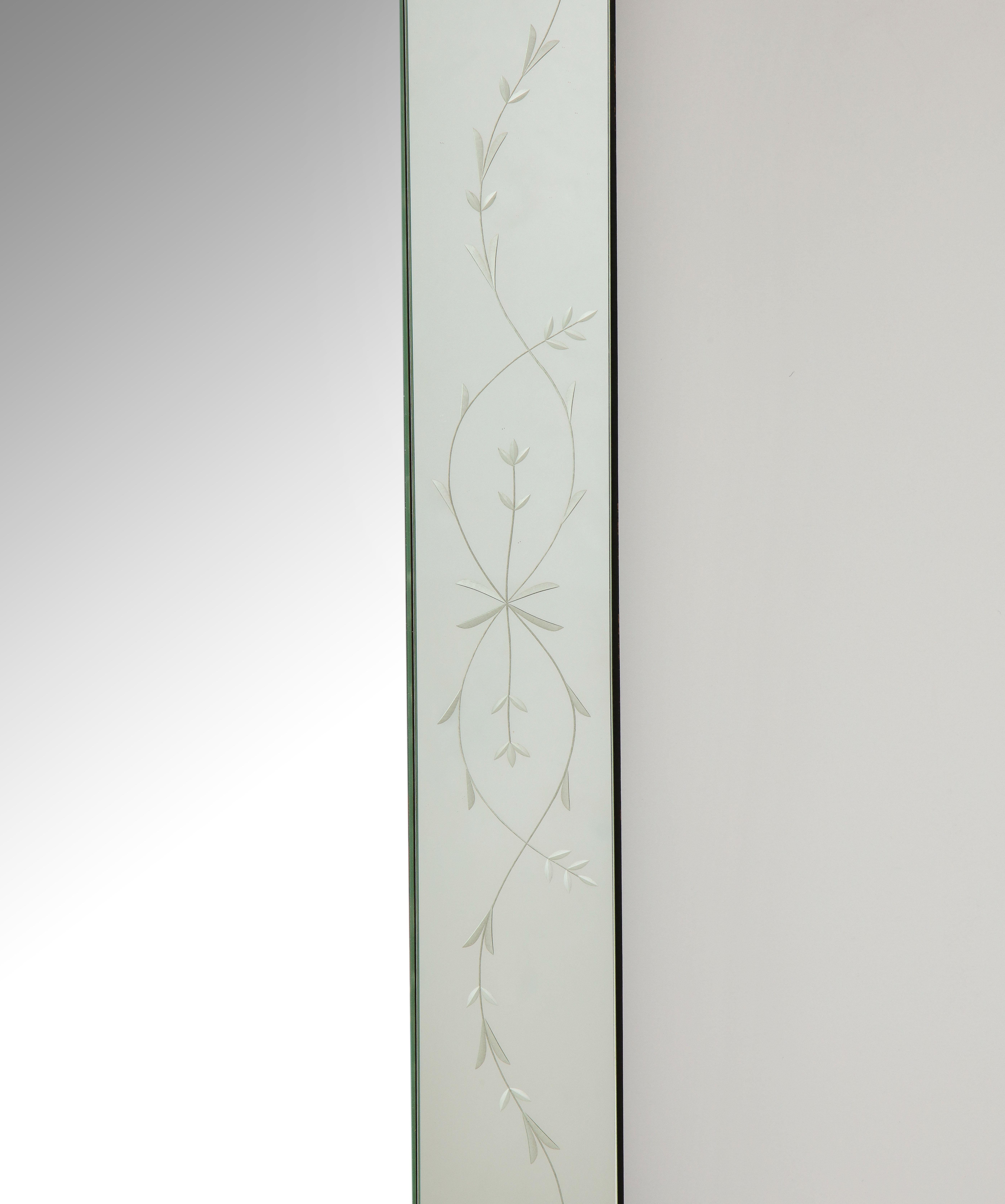 Hollywood Regency Etched Glass Mirror with Floral Motif