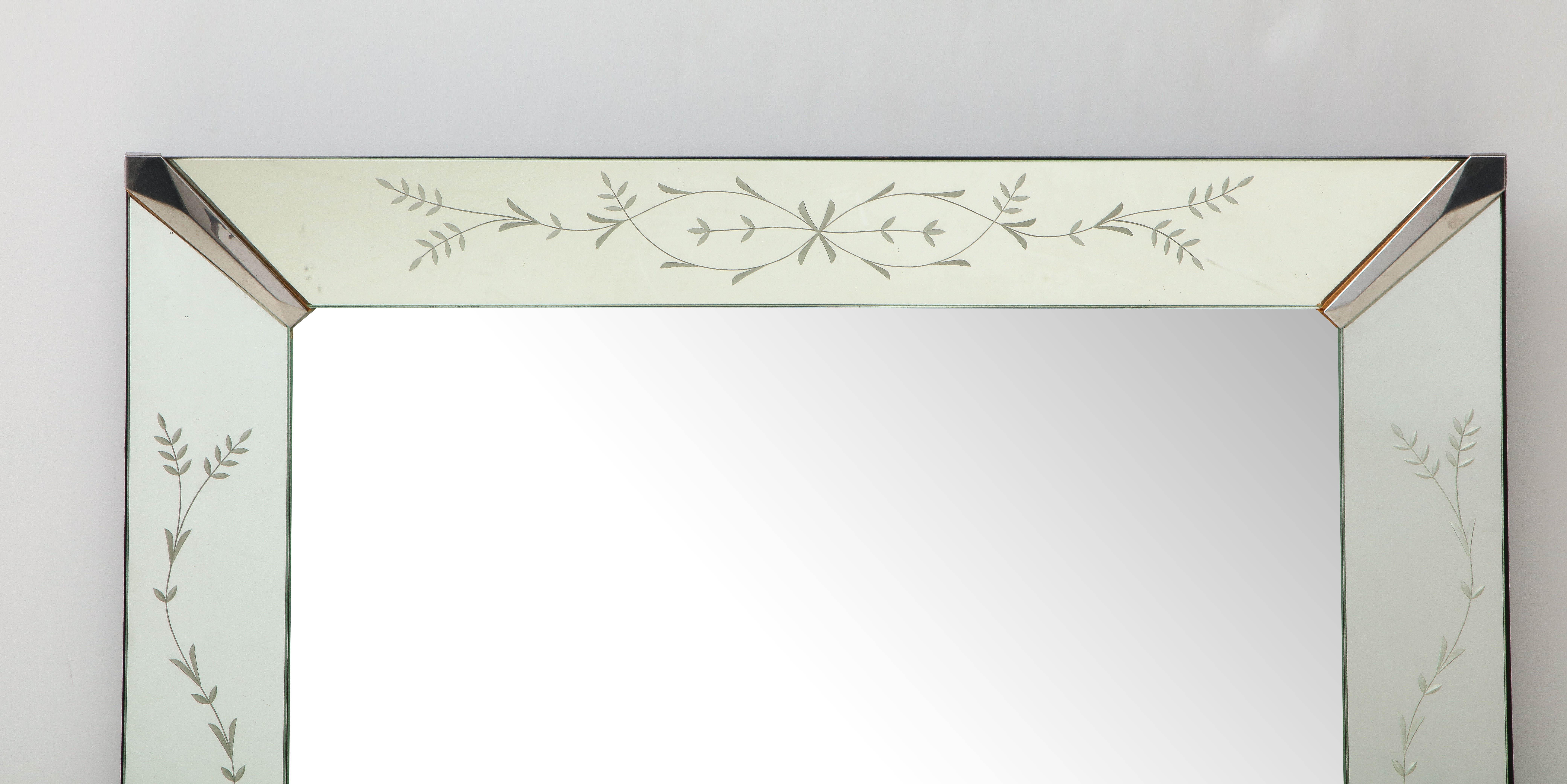 North American Etched Glass Mirror with Floral Motif