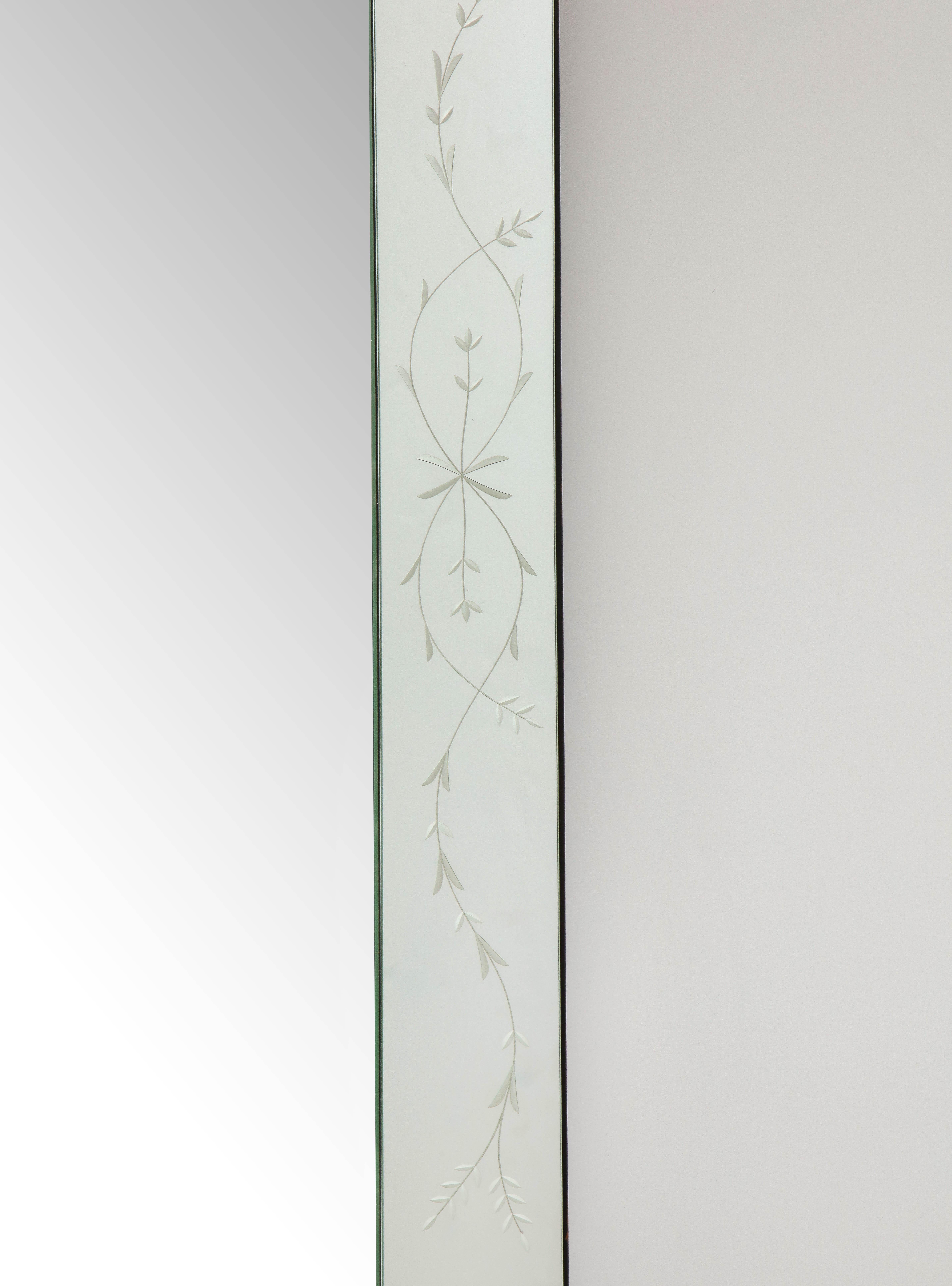 Etched Glass Mirror with Floral Motif In Good Condition In New York, NY