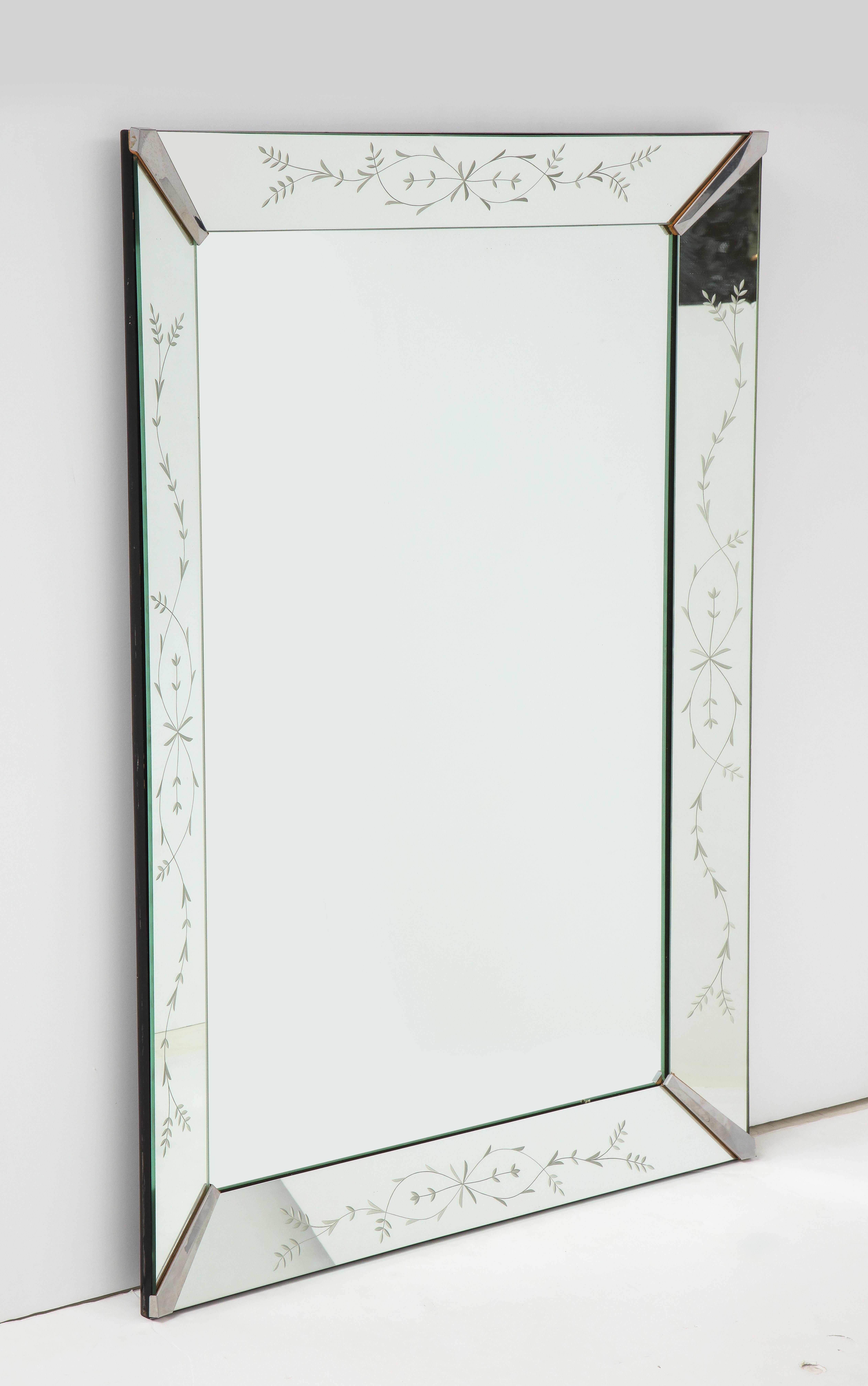 Mid-20th Century Etched Glass Mirror with Floral Motif