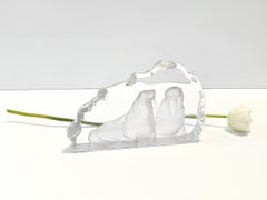 Etched Glass Sculpture with Two Walruses by Mats Jonasson for Kosta Boda, Sweden