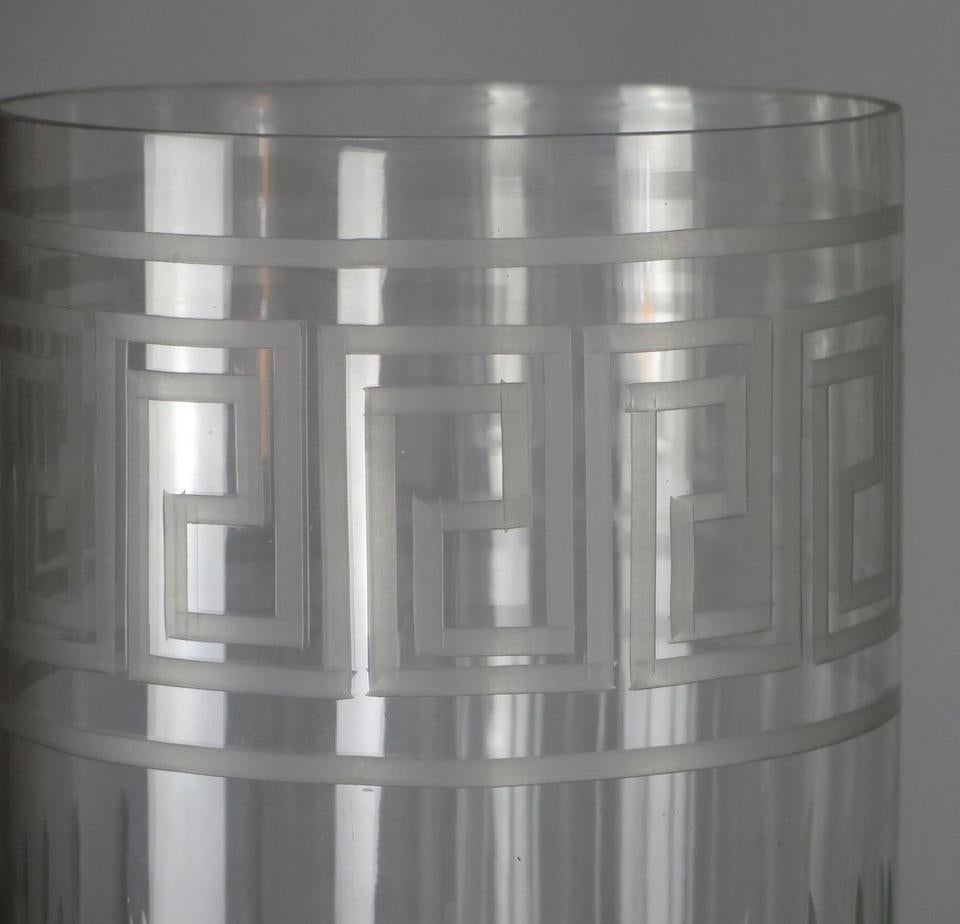Etched Glass Vase with Greek Key Motif For Sale 1
