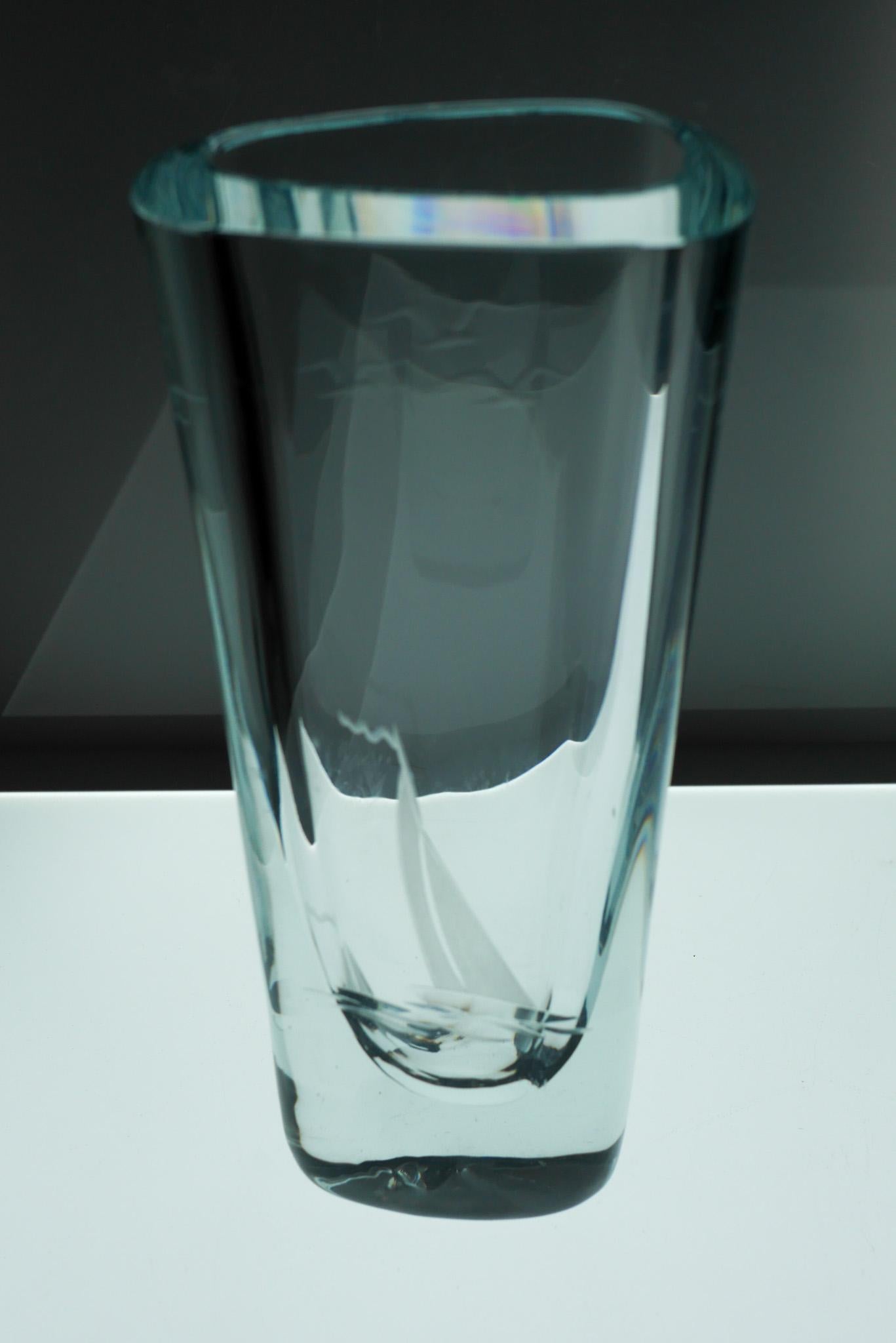 Mid-Century Modern Etched glass vase with Nautical or Sailing theme from Strömbergshyttan, Sweden For Sale