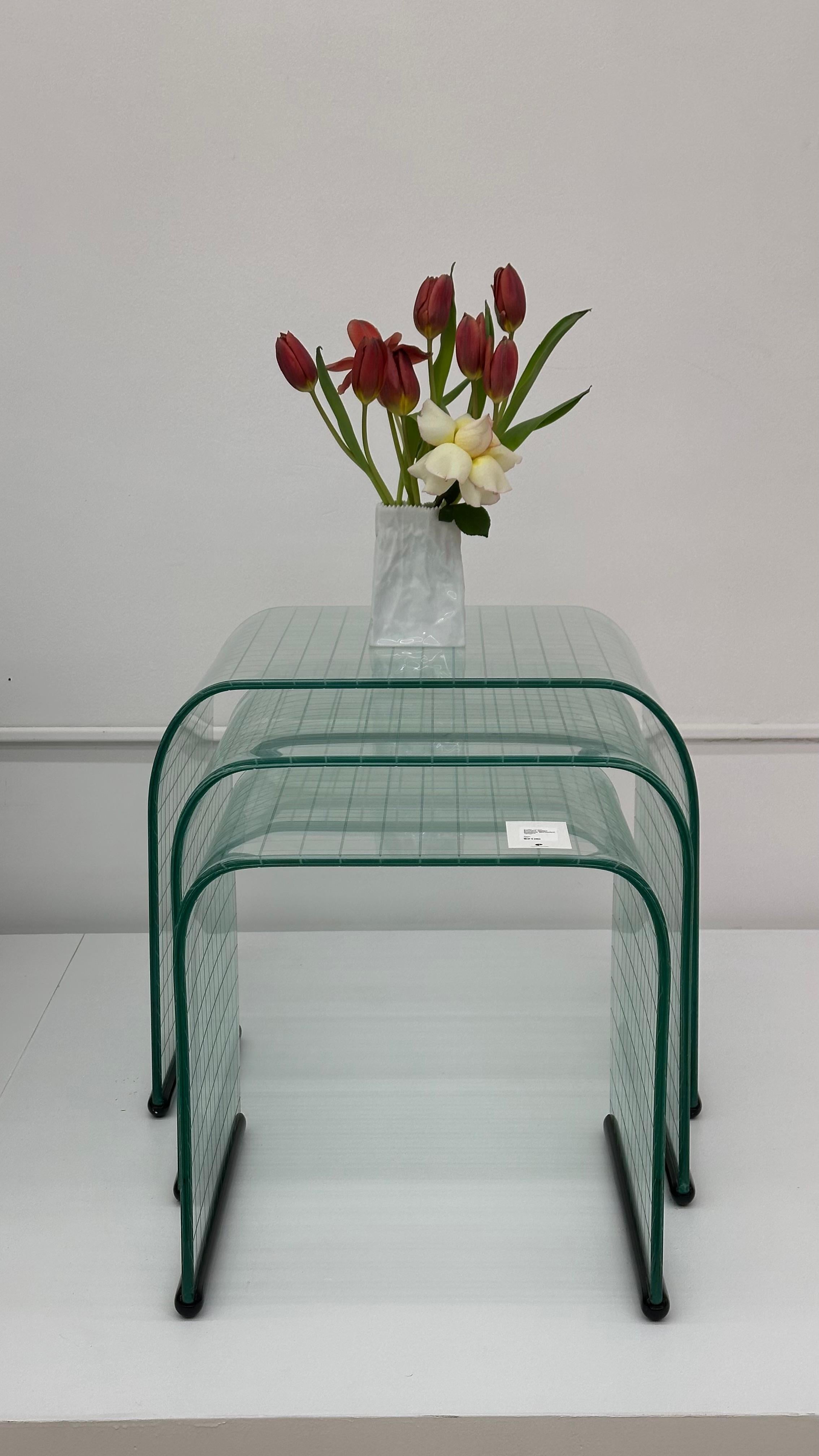 Etched Glass Waterfall Nesting Tables by Angelo Cortesi for FIAM Italia In Good Condition In Chicago, IL
