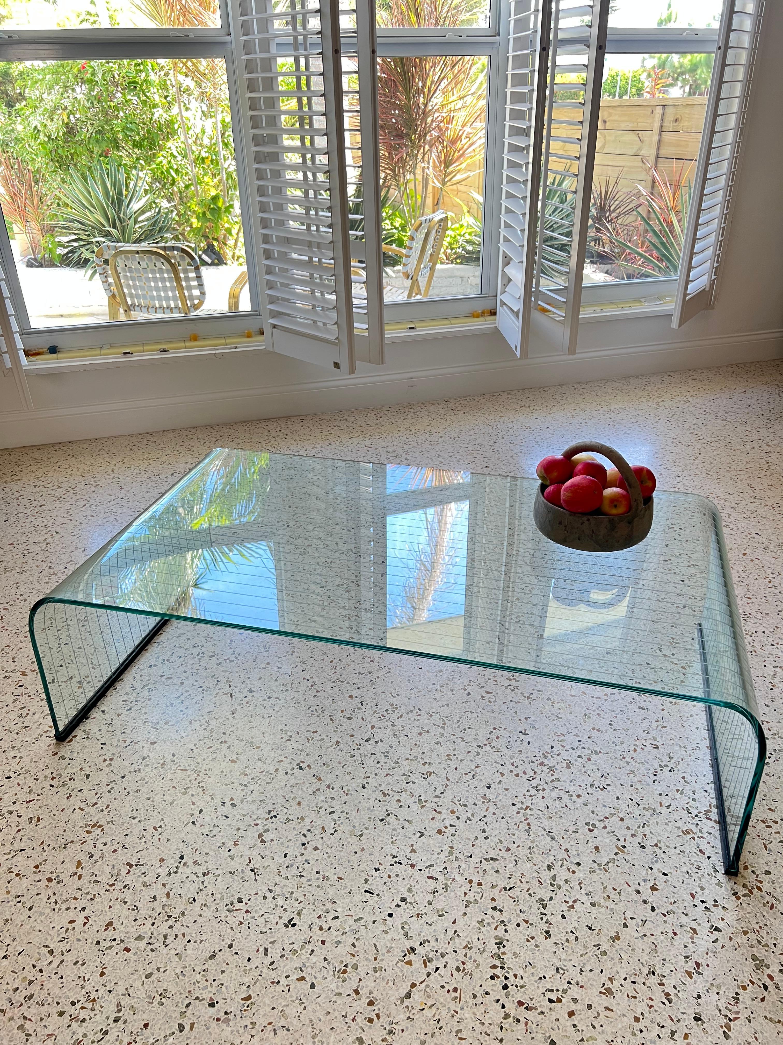 Italian Etched Glass Waterfall Table by Angelo Cortesi for Fiam For Sale