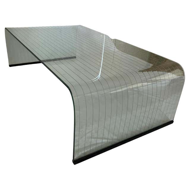 Waterfall Grid Pattern Glass Coffee Table at 1stDibs