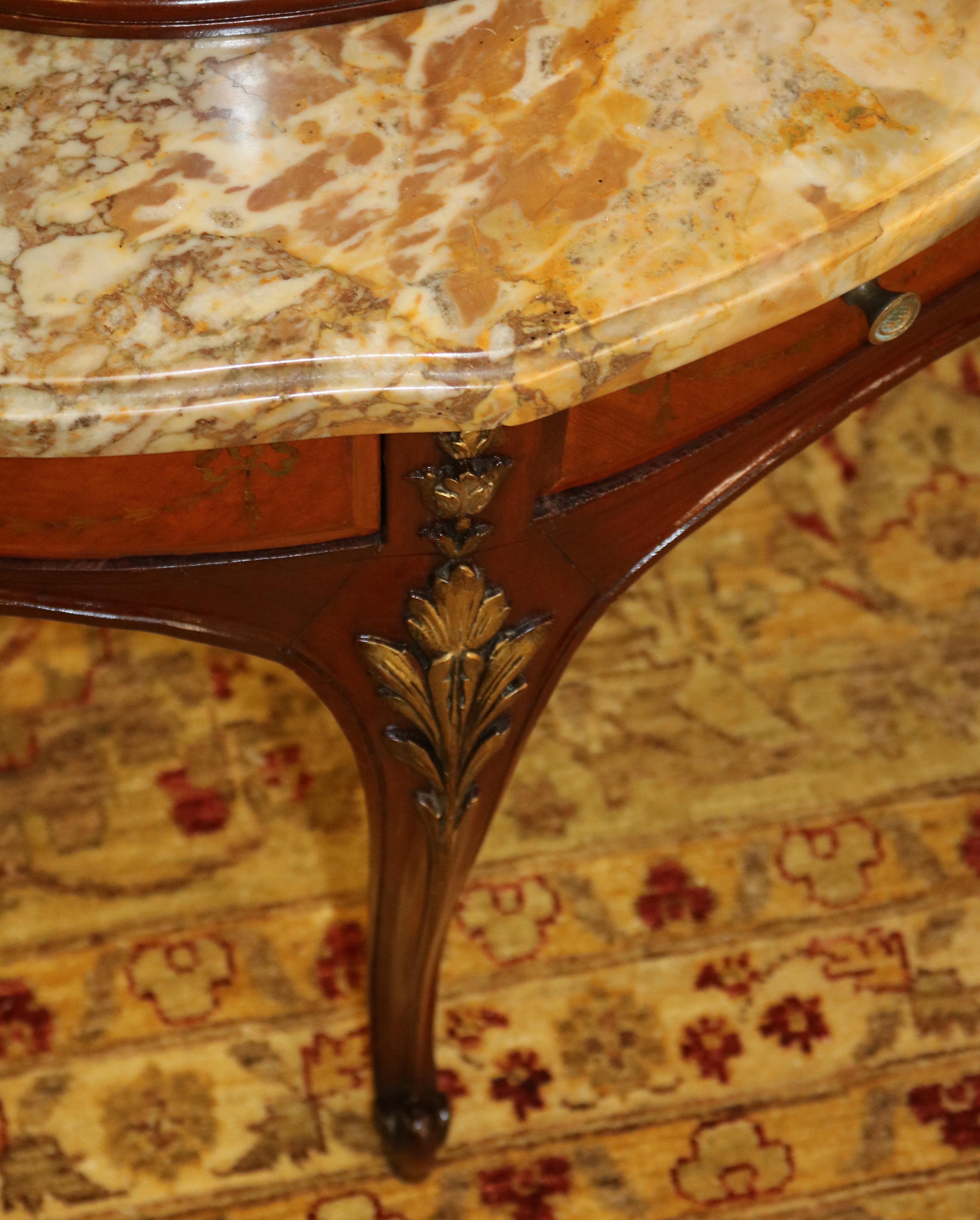 Etched Gold Mirror Marble Top Kingwood Vanity Circa 1920 For Sale 5