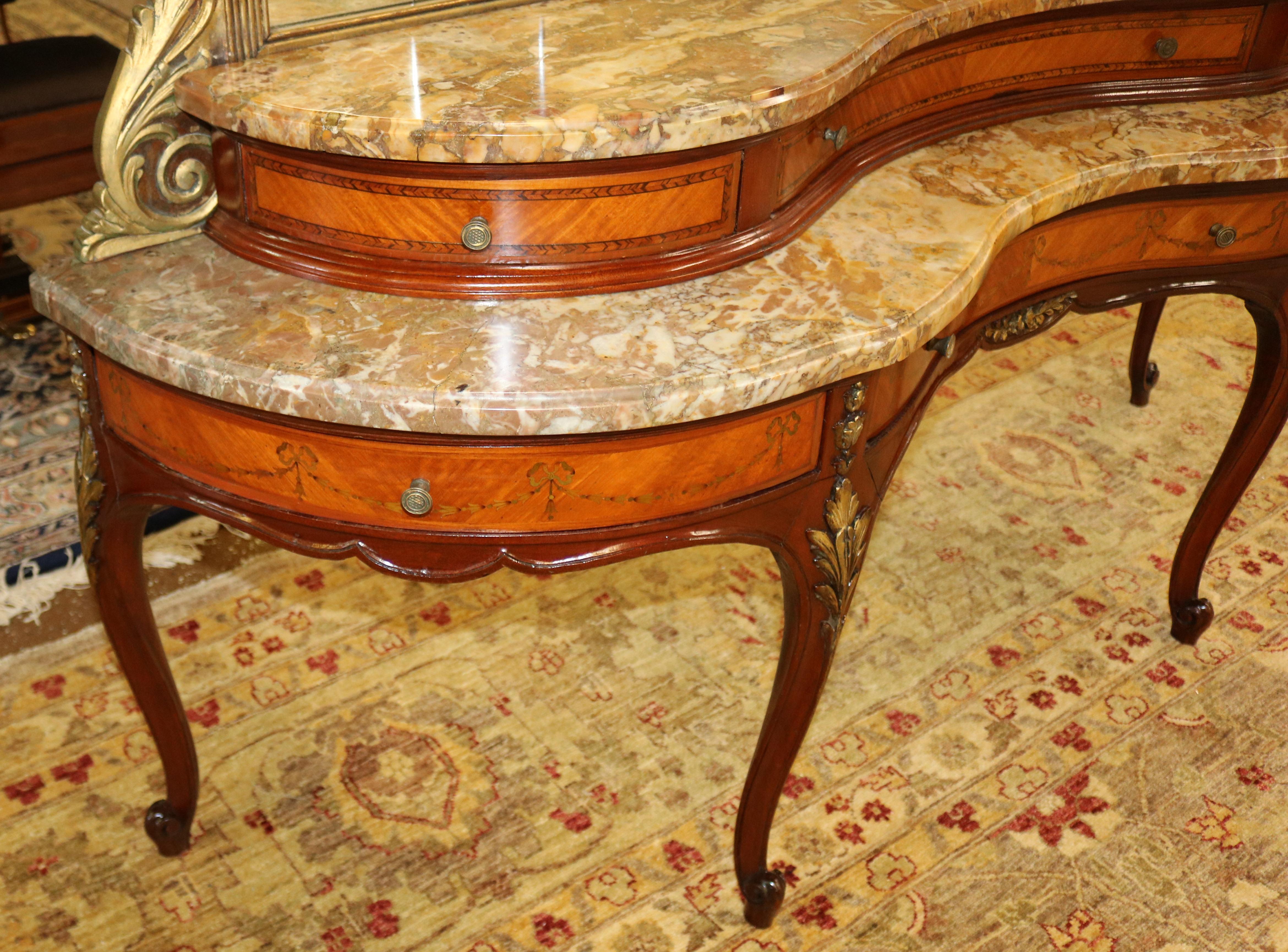Etched Gold Mirror Marble Top Kingwood Vanity Circa 1920 For Sale 11