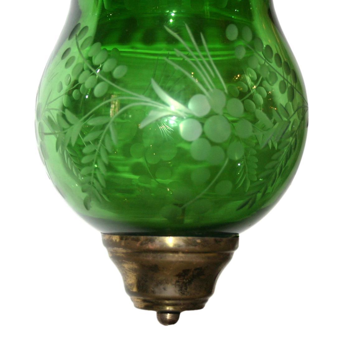 Italian Etched Green Glass Lantern For Sale