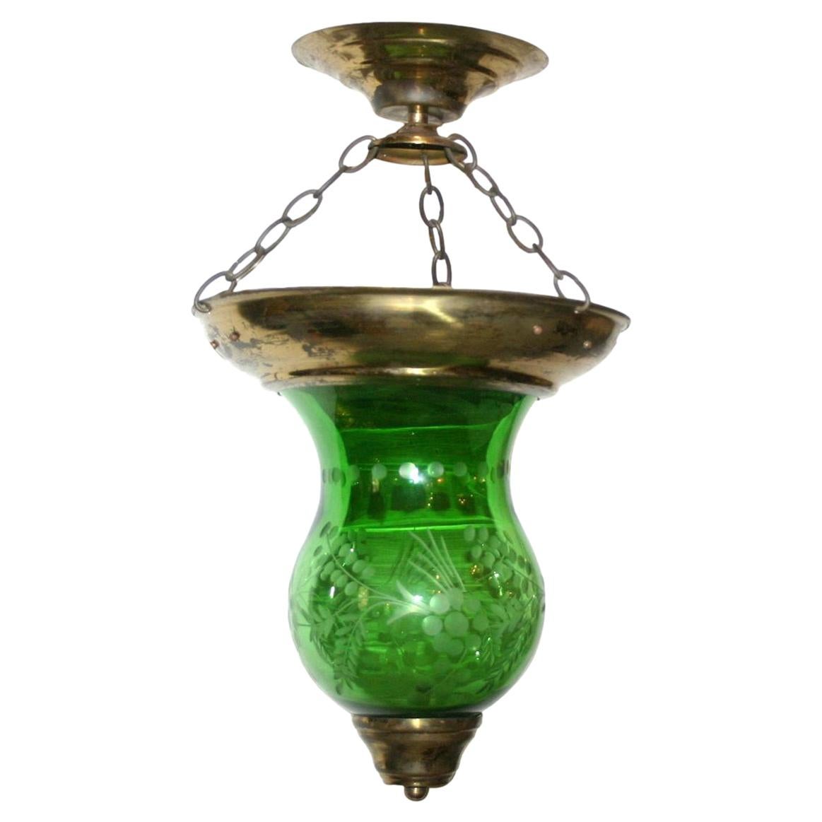 Etched Green Glass Lantern