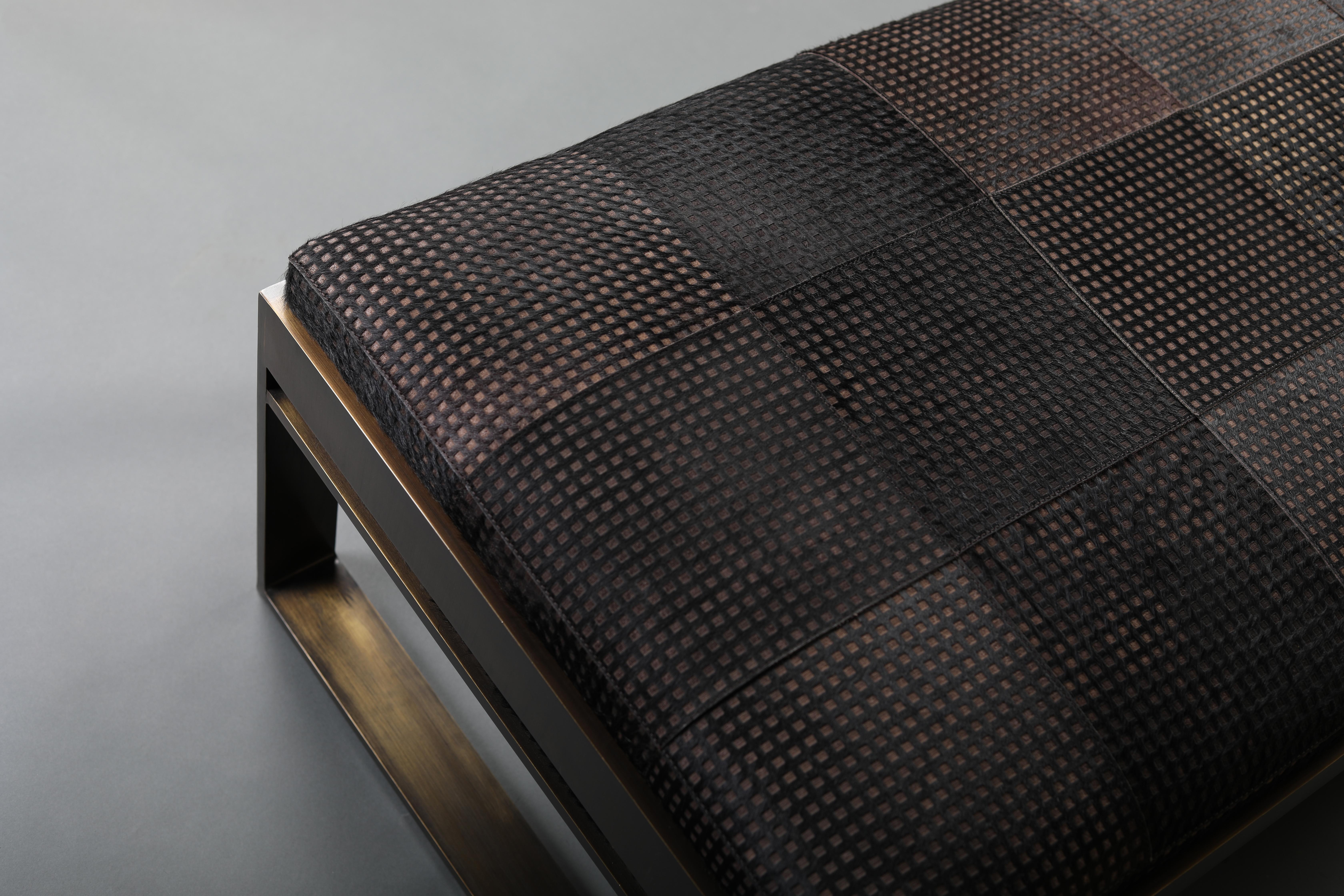 Modern Etched Hair-on Upholstery Jacob Bench by Madheke