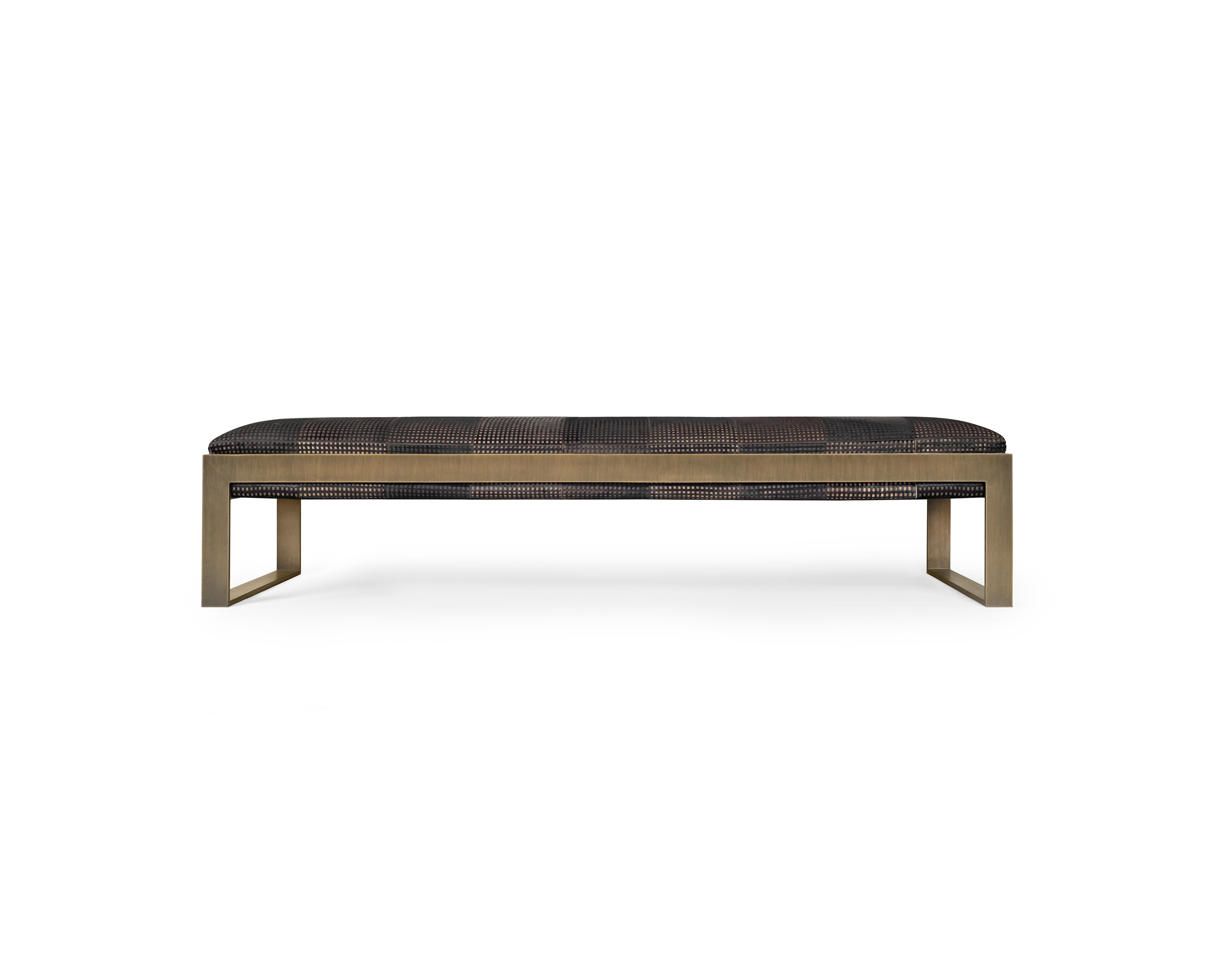 Other Etched Hair-On Upholstery Jacob Bench by Madheke For Sale