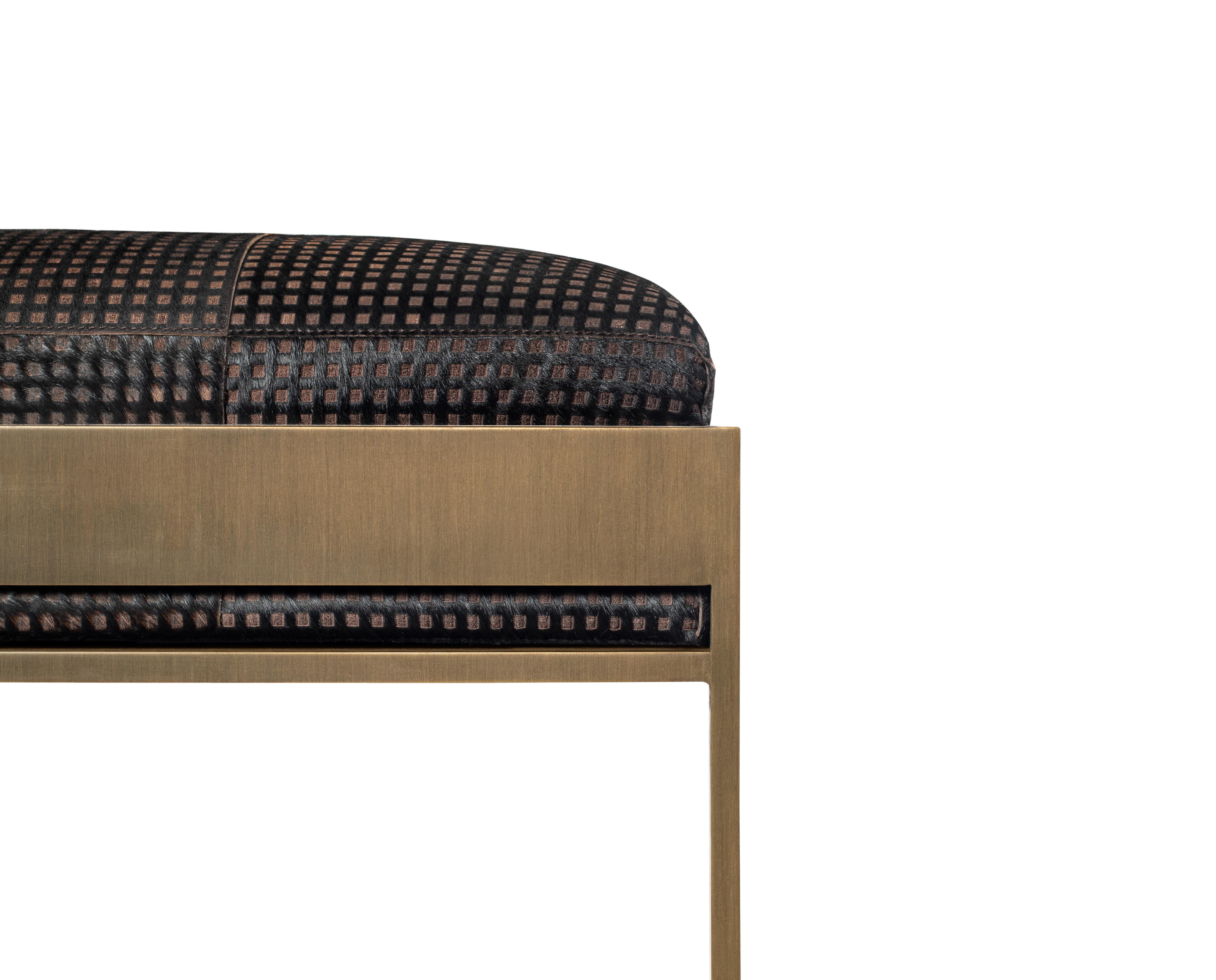 Metal Etched Hair-On Upholstery Jacob Bench by Madheke For Sale