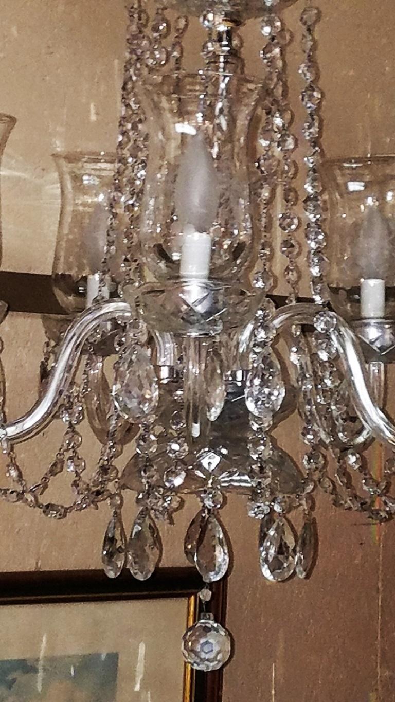 Etched Hurricane Shade Crystal 5Arm Chandelier For Sale at 1stDibs