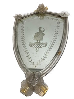 Etched Lady Murano Mirror Gold Flake Leaf 1930s Italy Venetian, Venice