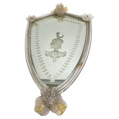 Etched Lady Murano Mirror Gold Flake Leaf 1930s Italy Venetian, Venice