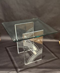 Etched Lucite And Glass Side Table