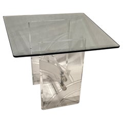 Etched Lucite And Glass Side Table