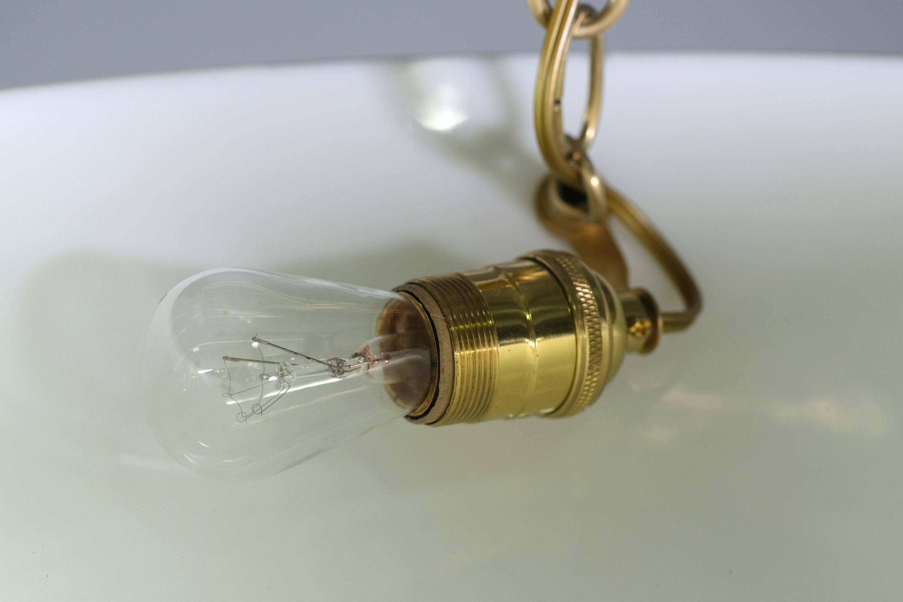 Lampe pendante en verre de lait gravé, motif de feuille, restaurée en vente 2