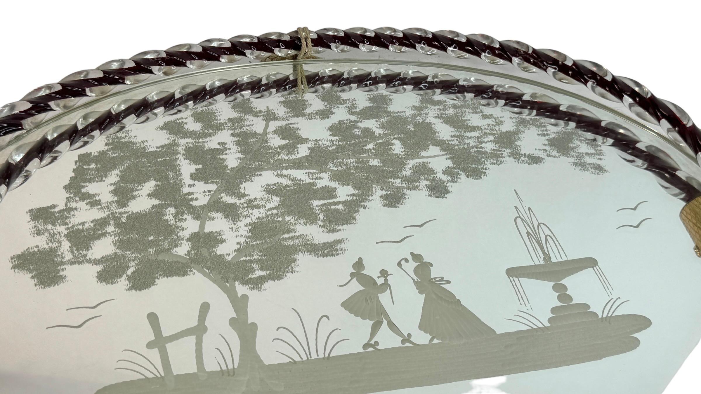 Plateau à miroir en verre de Murano gravé par Ercole Barovier en vente 2