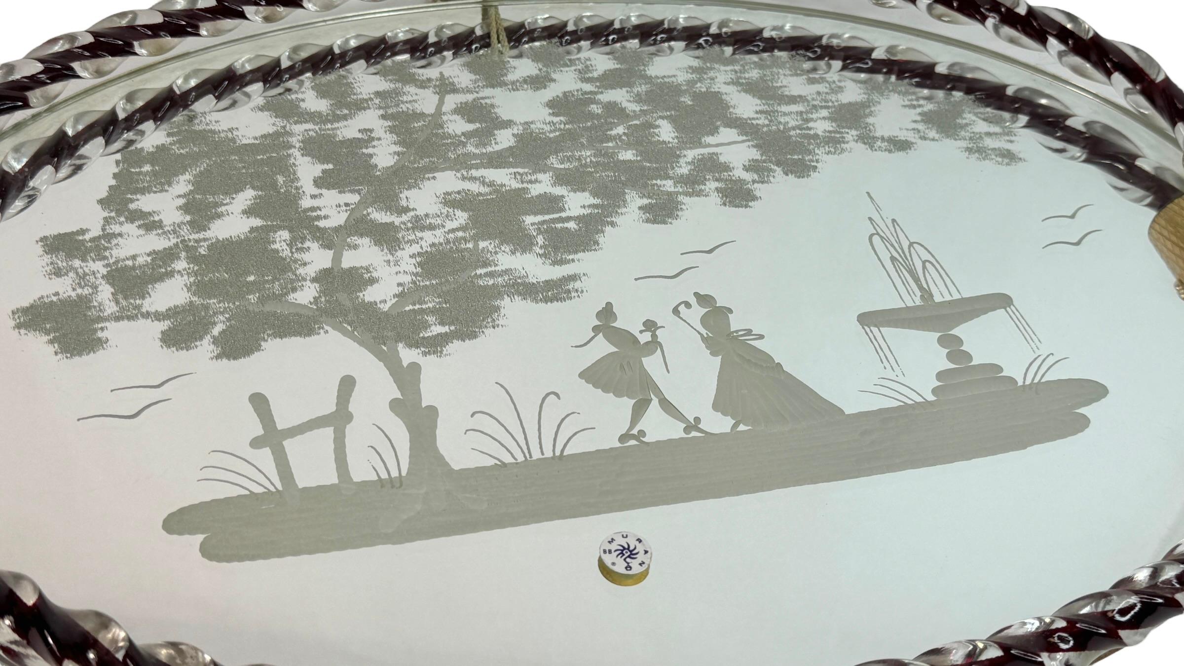 Plateau à miroir en verre de Murano gravé par Ercole Barovier en vente 3