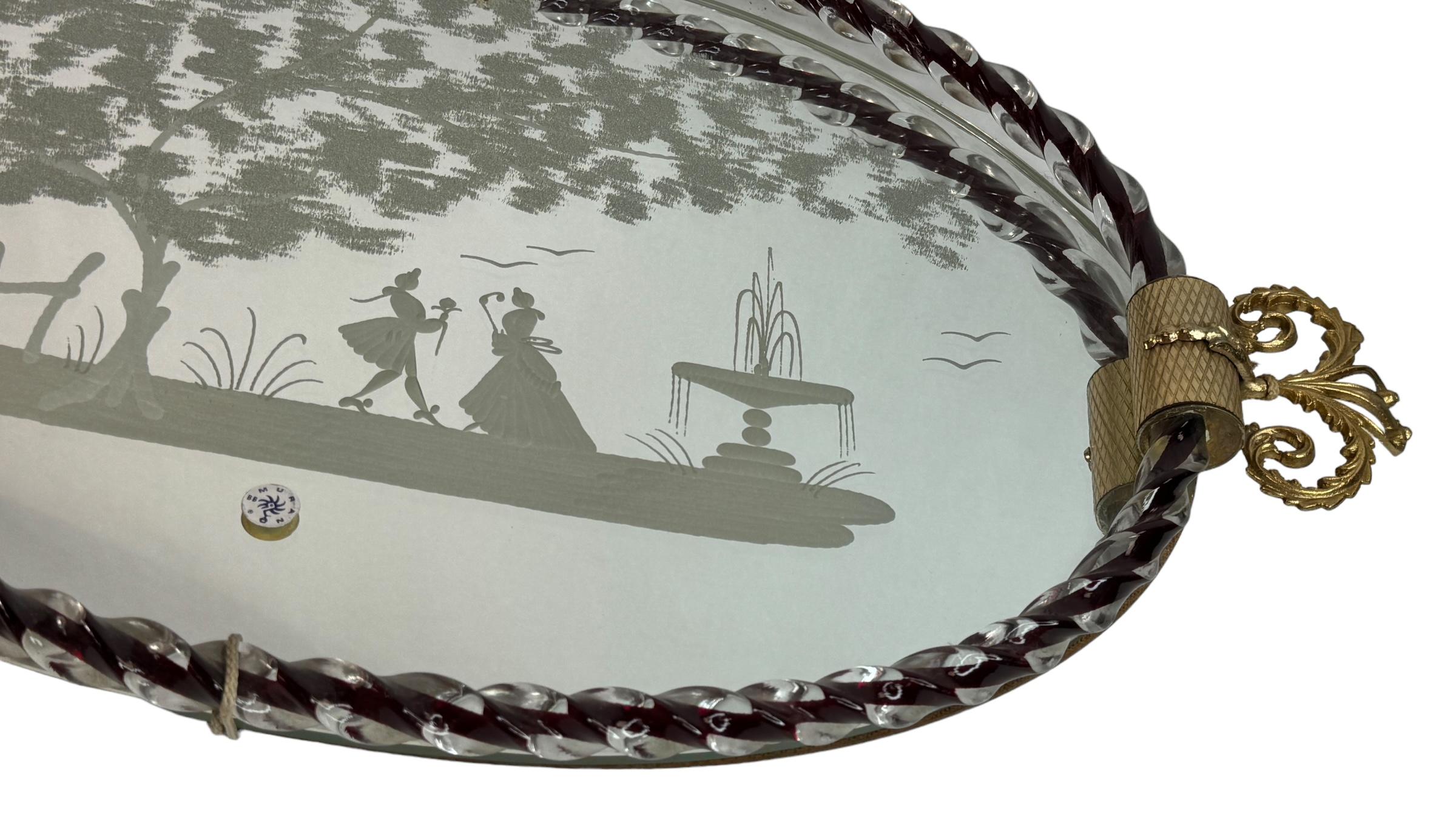 Plateau à miroir en verre de Murano gravé par Ercole Barovier en vente 4