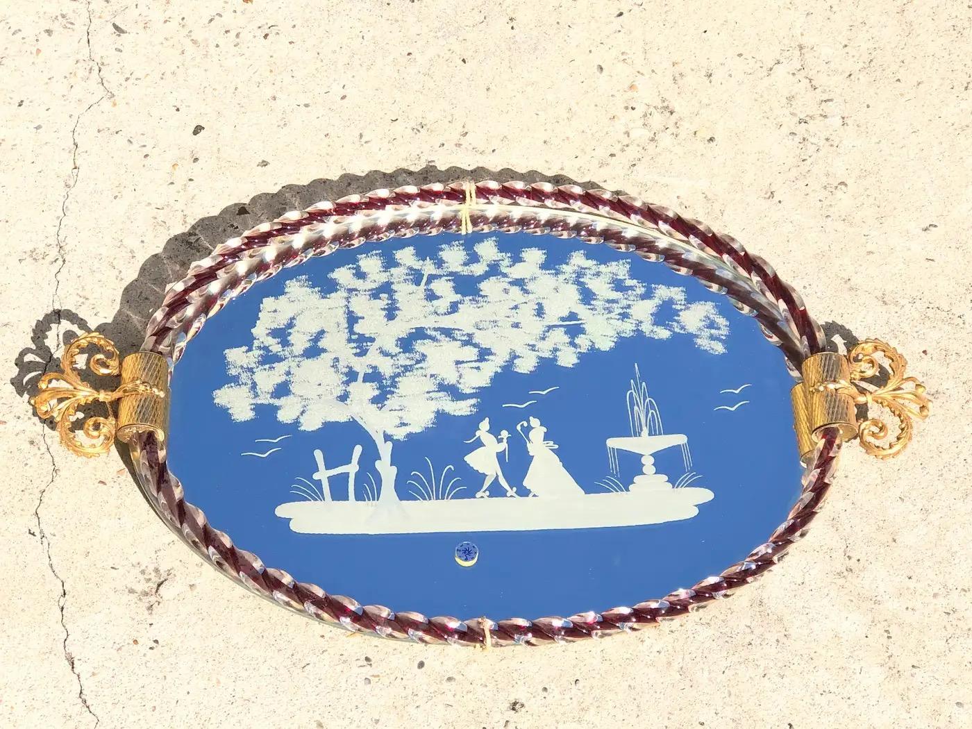 Plateau à miroir en verre de Murano gravé par Ercole Barovier en vente 5