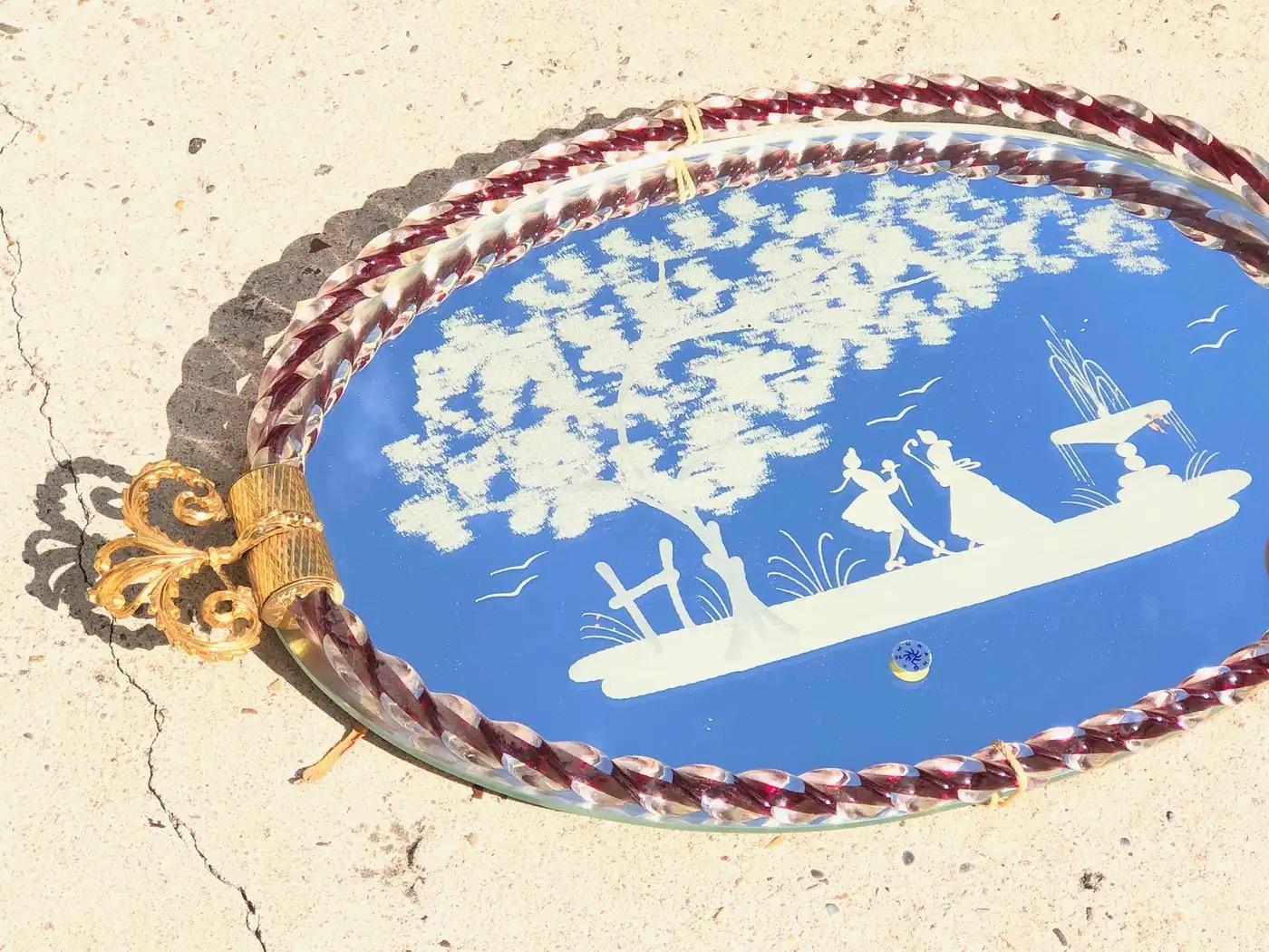 Plateau à miroir en verre de Murano gravé par Ercole Barovier en vente 6