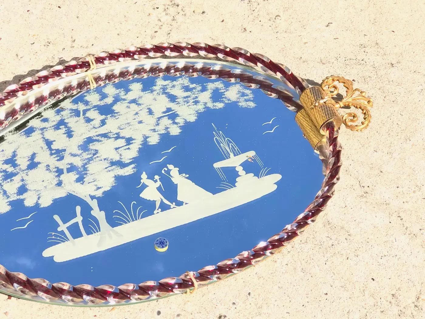 Plateau à miroir en verre de Murano gravé par Ercole Barovier en vente 7