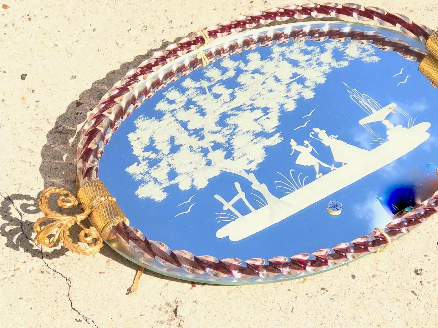 Plateau à miroir en verre de Murano gravé par Ercole Barovier en vente 8