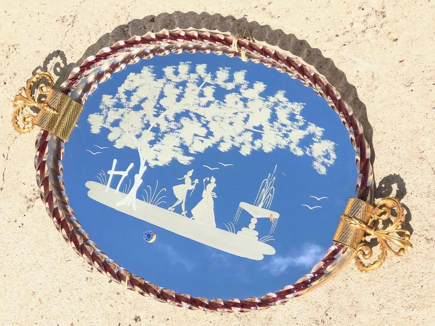 Plateau à miroir en verre de Murano gravé par Ercole Barovier en vente 9