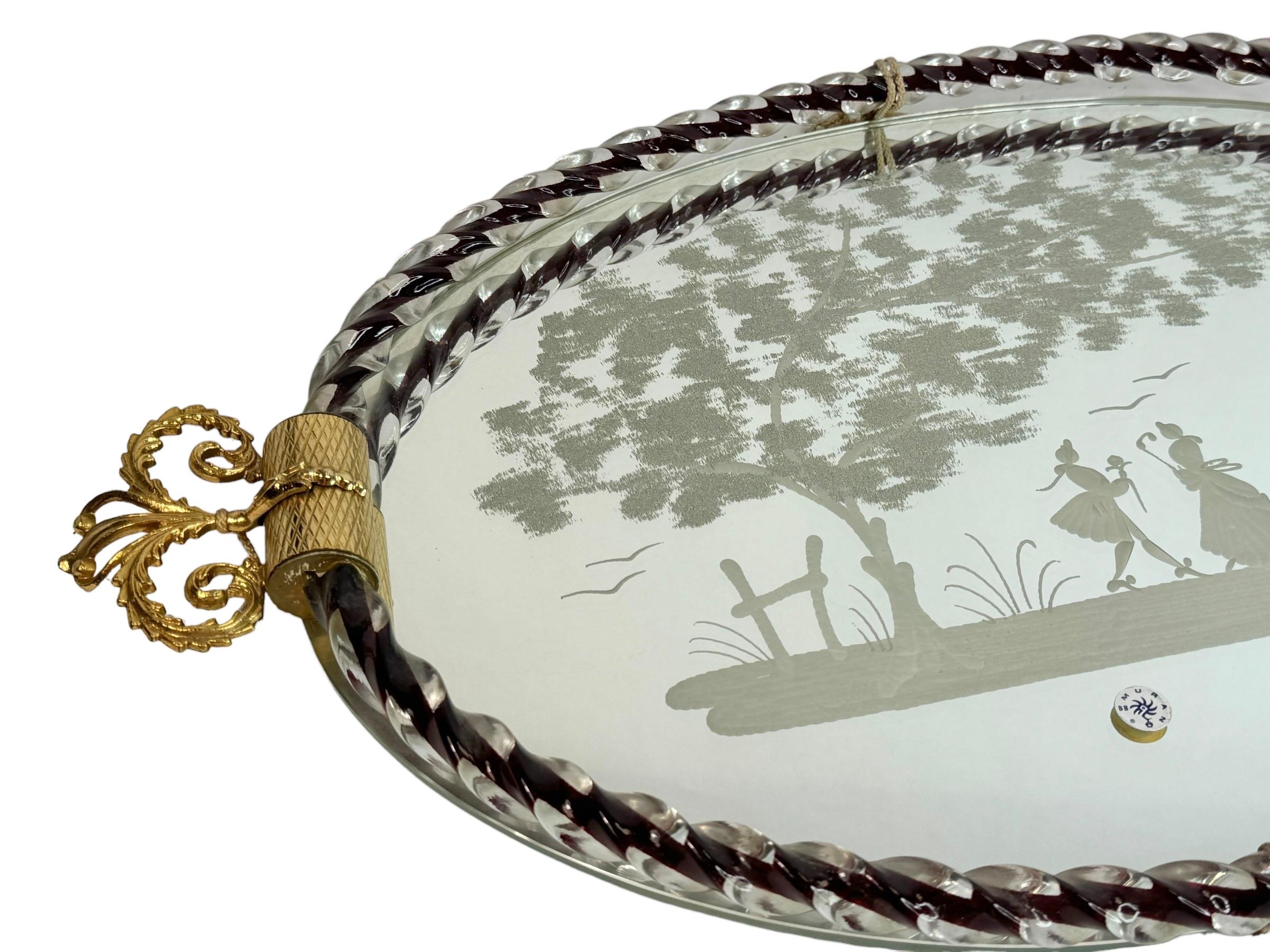 italien Plateau à miroir en verre de Murano gravé par Ercole Barovier en vente
