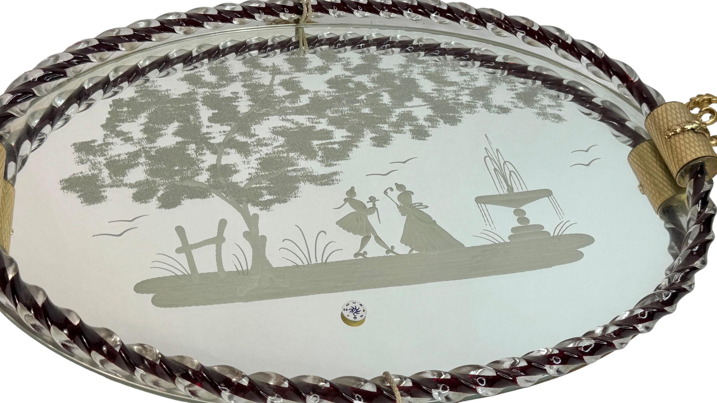 Plateau à miroir en verre de Murano gravé par Ercole Barovier Bon état - En vente à Nuernberg, DE
