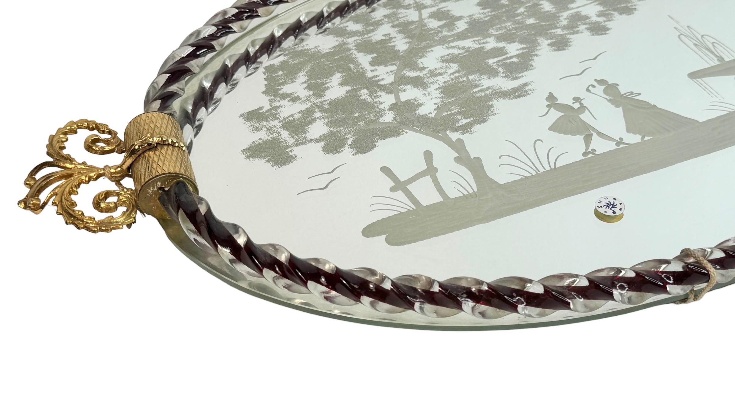 Plateau à miroir en verre de Murano gravé par Ercole Barovier en vente 1