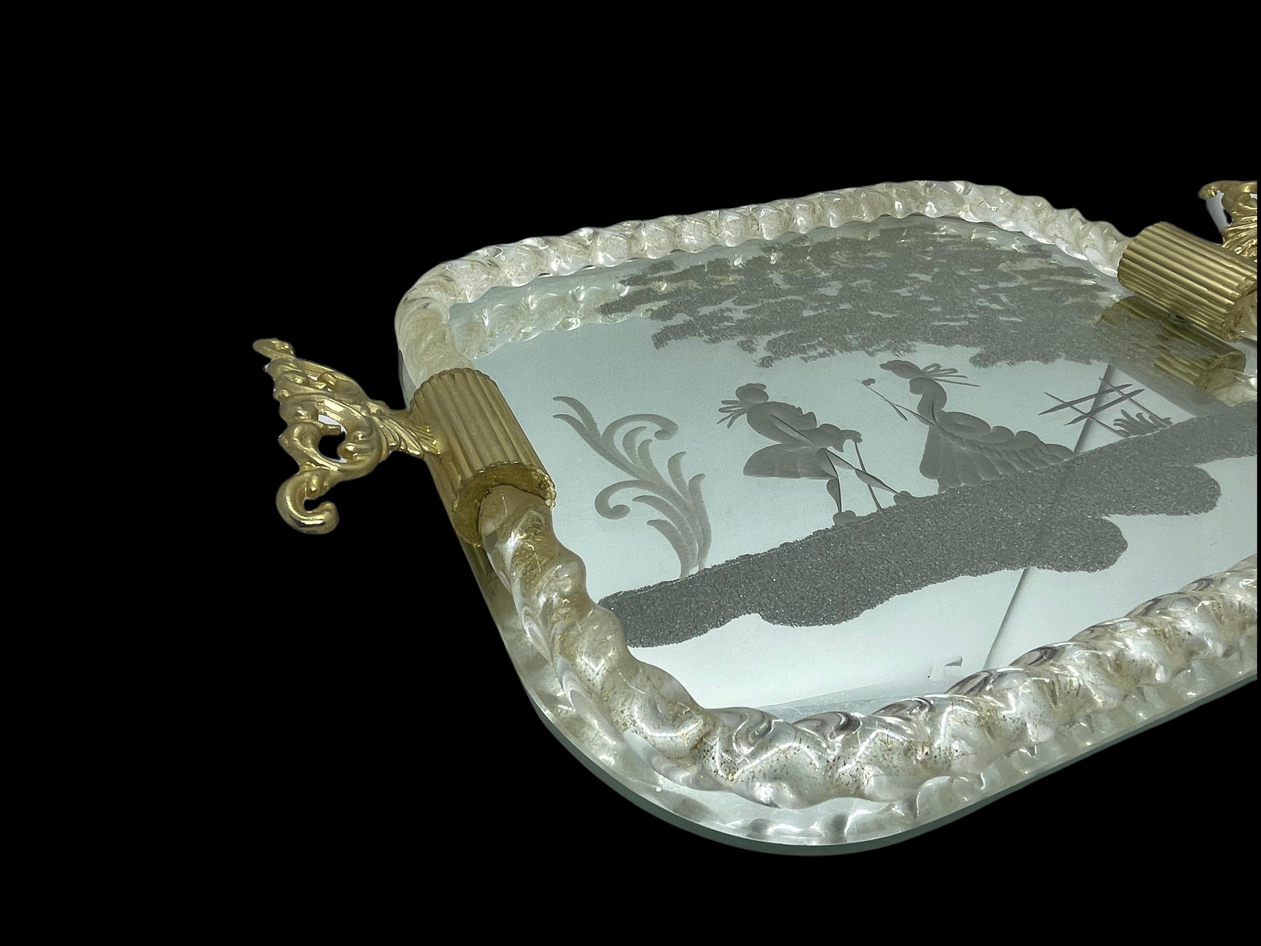 Etched Murano Glass Mirrored Tray by Ercole Barovier, Italy, 1960s 4