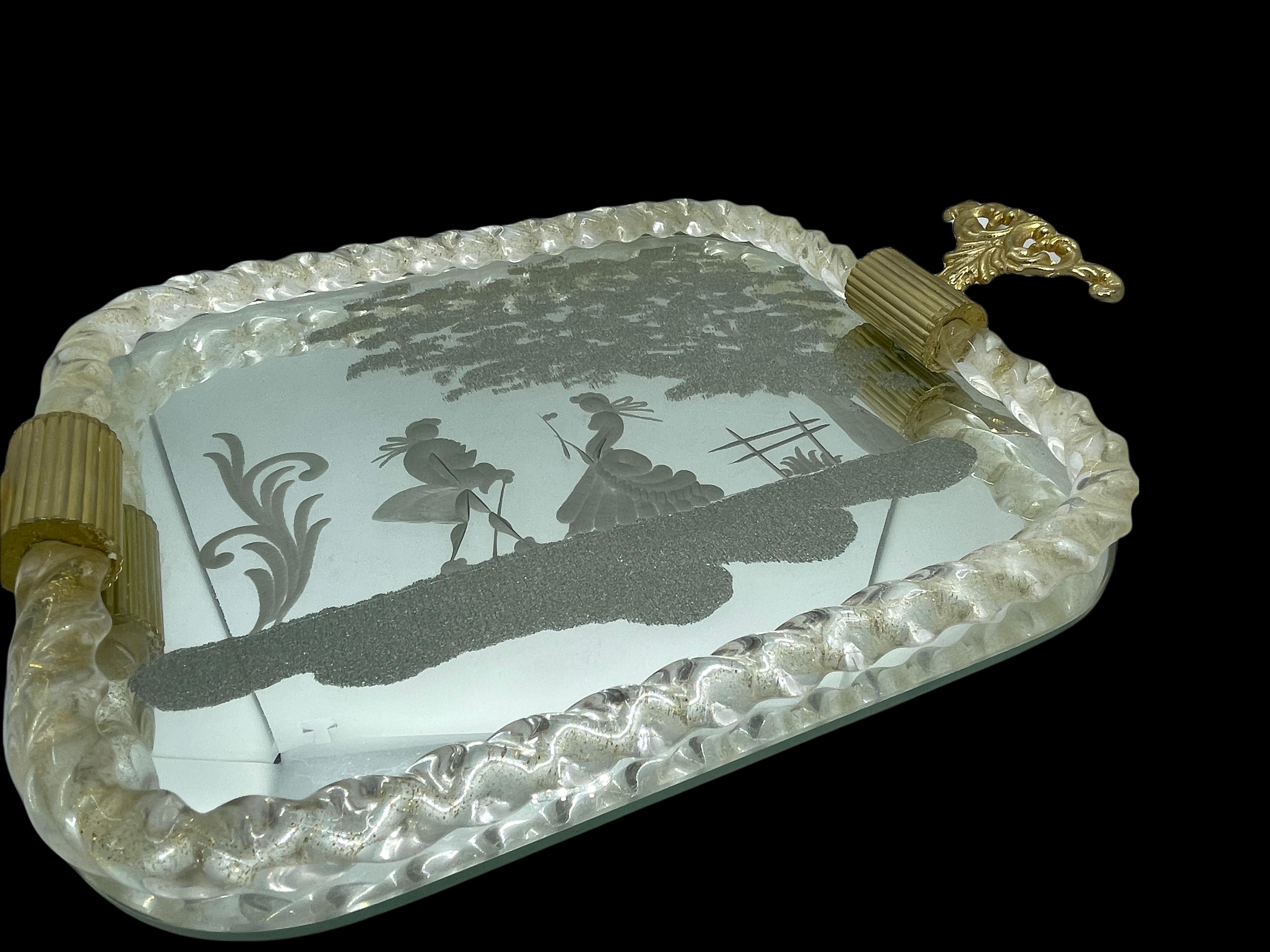 Etched Murano Glass Mirrored Tray by Ercole Barovier, Italy, 1960s 5