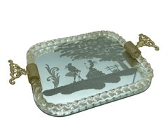 Geätztes verspiegeltes Muranoglas-Tablett von Ercole Barovier, Italien, 1960er Jahre