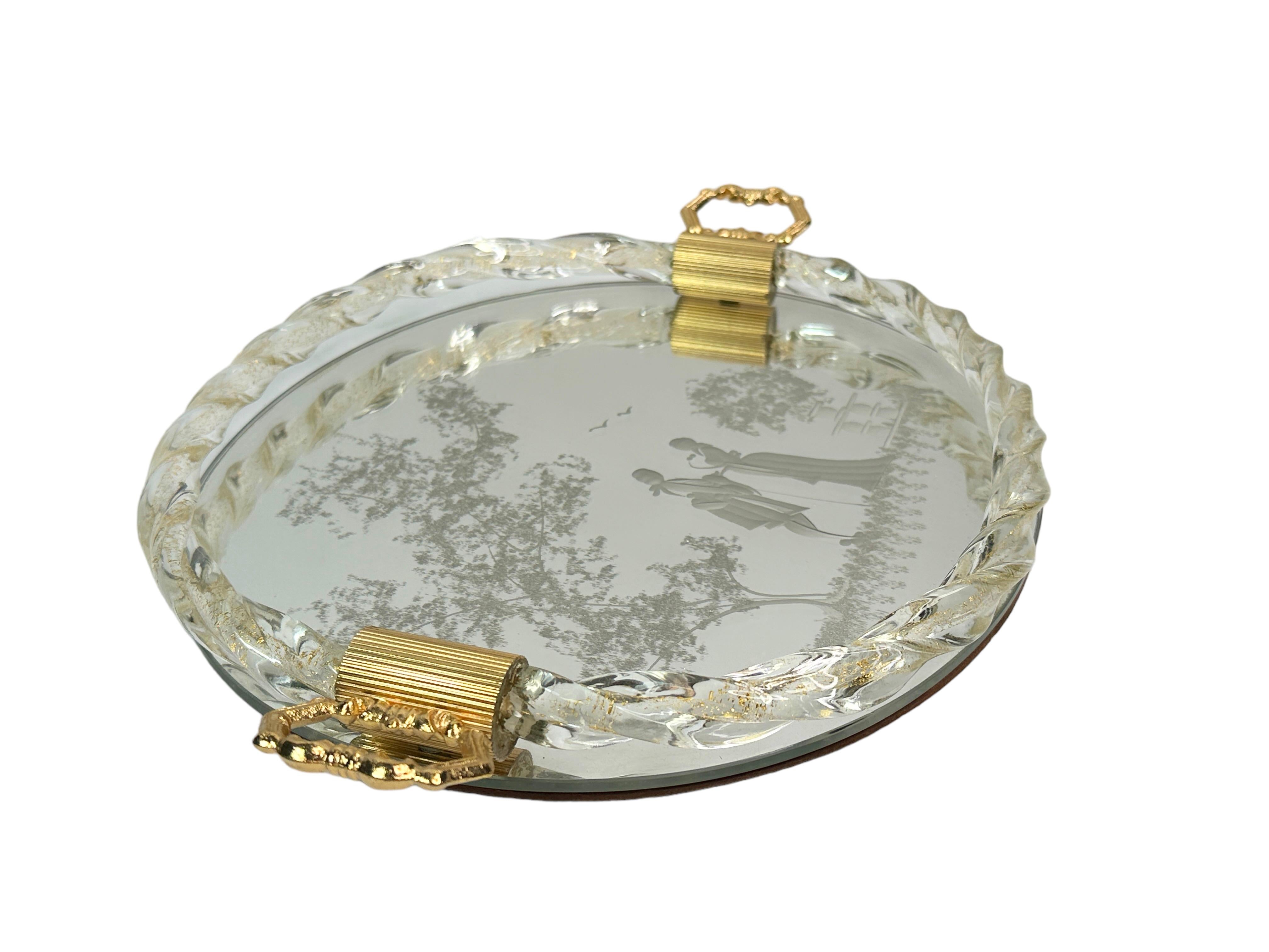 Hand-Crafted Etched Murano Glass Mirrored Tray by Ercole Barovier, Italy, 1960s For Sale