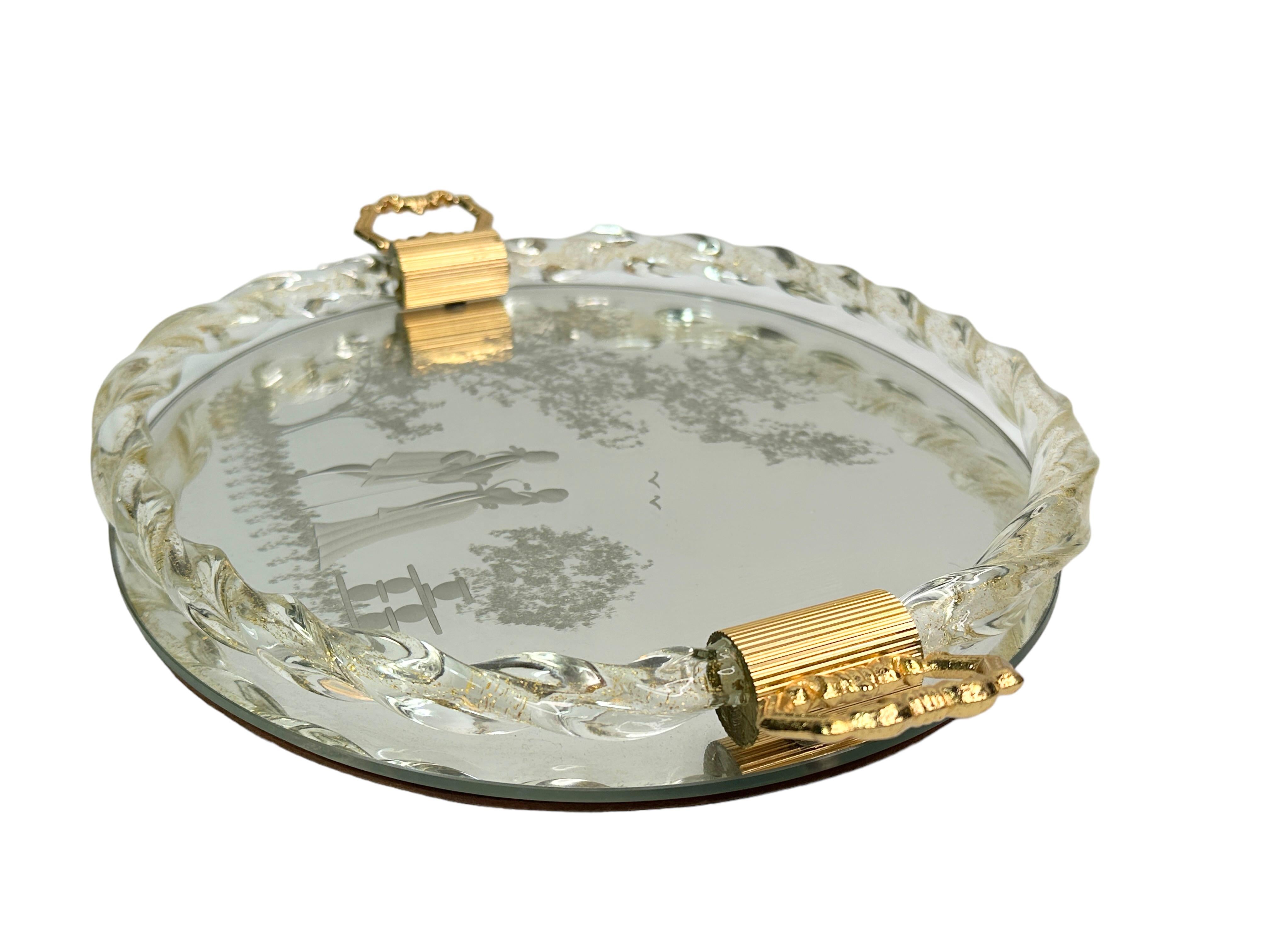 Mid-20th Century Etched Murano Glass Mirrored Tray by Ercole Barovier, Italy, 1960s For Sale