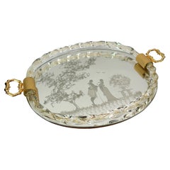 Etched Murano Glass Mirrored Tray by Ercole Barovier, Italy, 1960s