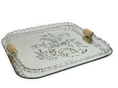 Etched Murano Glass Mirrored Tray by Ercole Barovier, Italy, 1980s